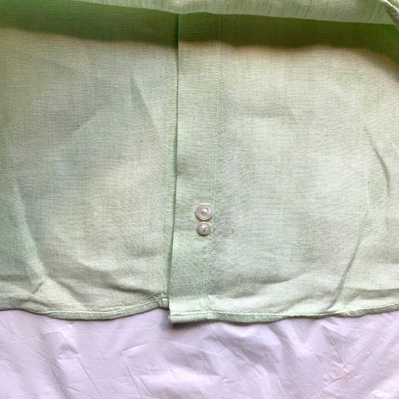 Cremieux 100% Linen Shirt Mens Large Button Down Short Sleeve Green Beach Summer - Picture 8 of 12